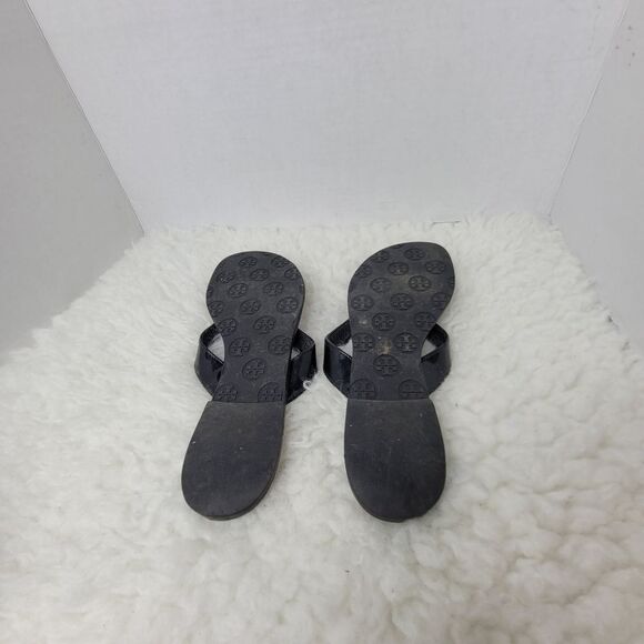 Tory Burch Womens Sandals Size 6M Thora Black Patent Leather Flip Flops Flats - Picture 8 of 9